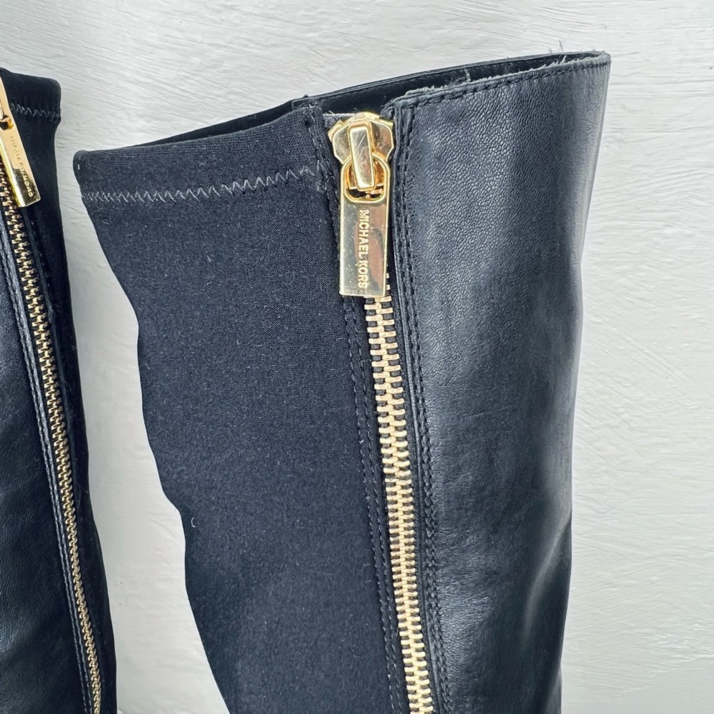 Michael Kors Genuine Leather & Stretch Black Knee Tall Wedge Zip Boots Sz 7.5 - Picture 12 of 12
